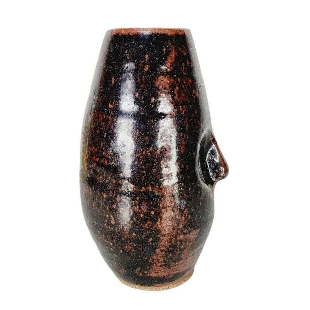 VTG MCM 60s Anthropomorphic Face Vase Clay Stoneware Pottery Studio Art Signed
